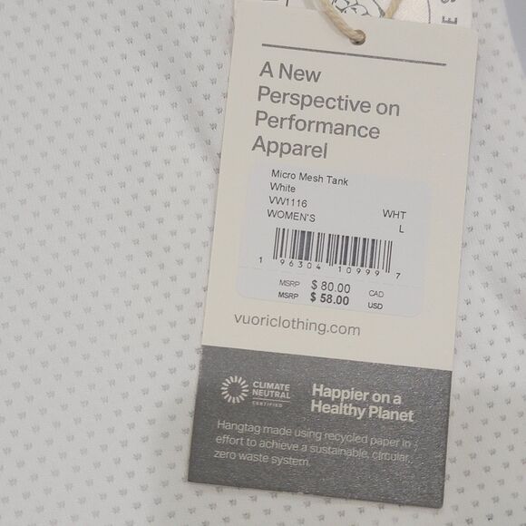 VuoriI Micro Mesh Tank Top Women's Size Large Shirt White Athletic Workout Run - Picture 6 of 8